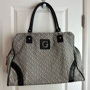 Guess Gray Monogram Large Weekender Travel Bag with Black Trim